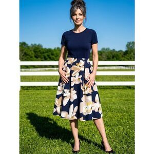 ☔️🩵NWOT Blue Floral Swing Elbow Sleeve Dress Small